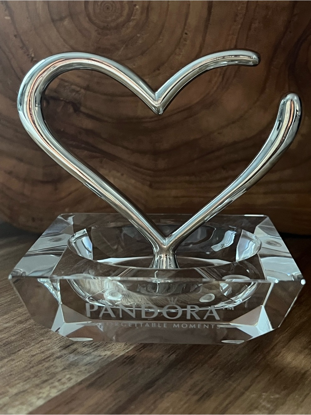 Pandora "Unforgettable Moments" Crystal & Silver-Tone Open Heart Ring Holder